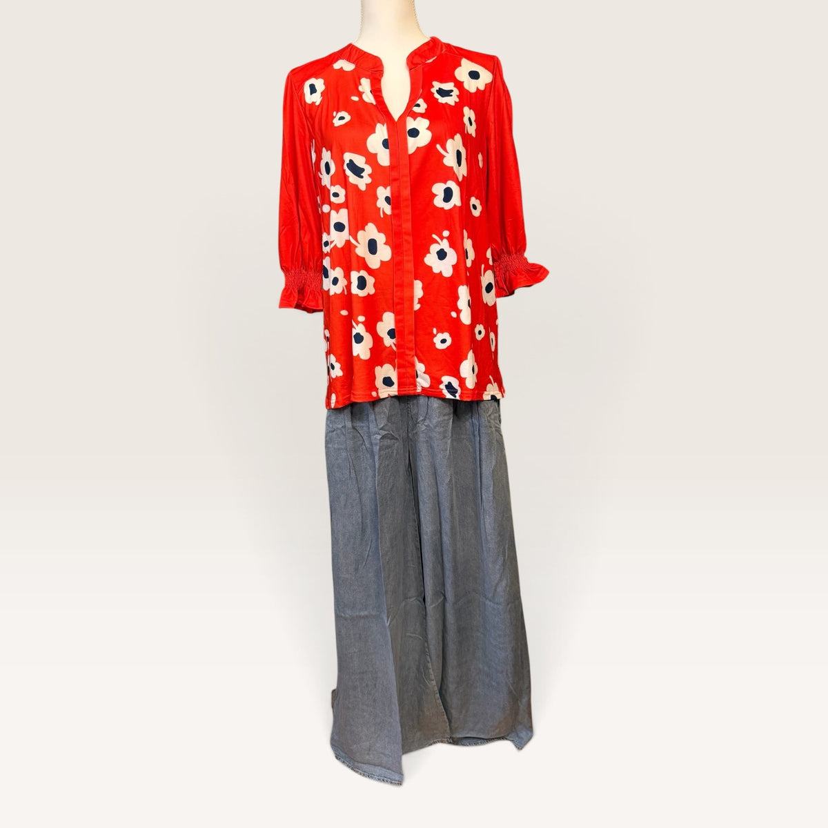 Floral Print Split Neck Blouse