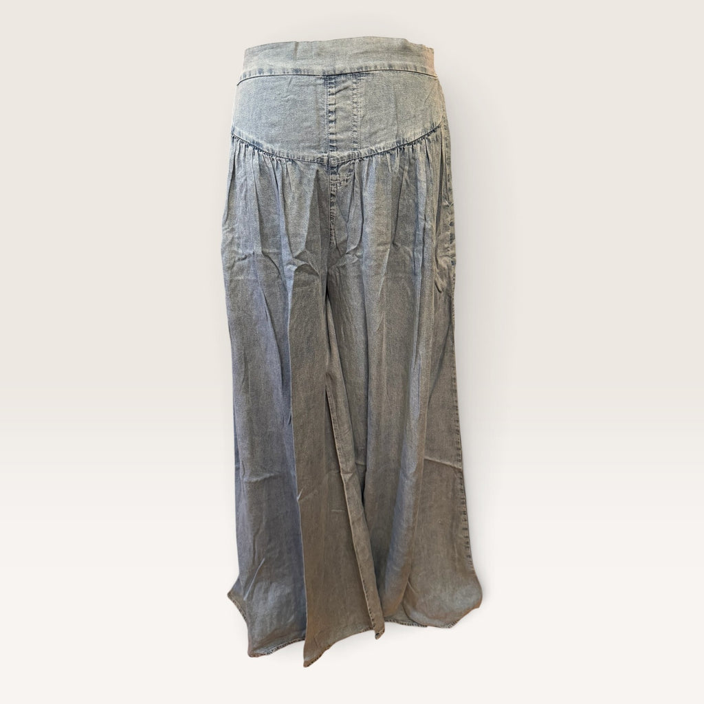 High Rise Wide Leg Denim Palazzo Pants