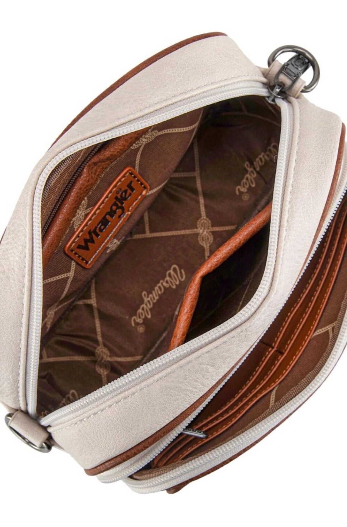Wrangler Multi-Pocket Crossbody Organizer Bag – Beige/Brown