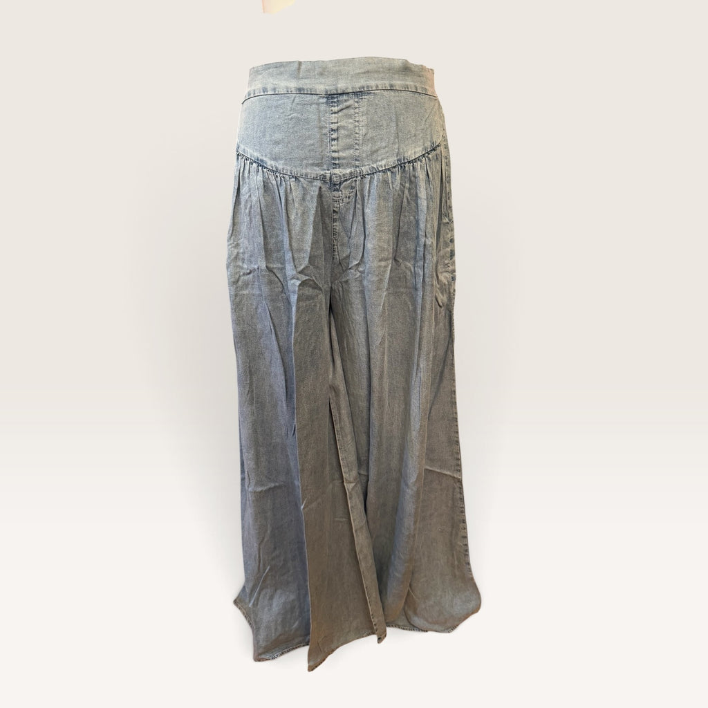 High Rise Wide Leg Denim Palazzo Pants