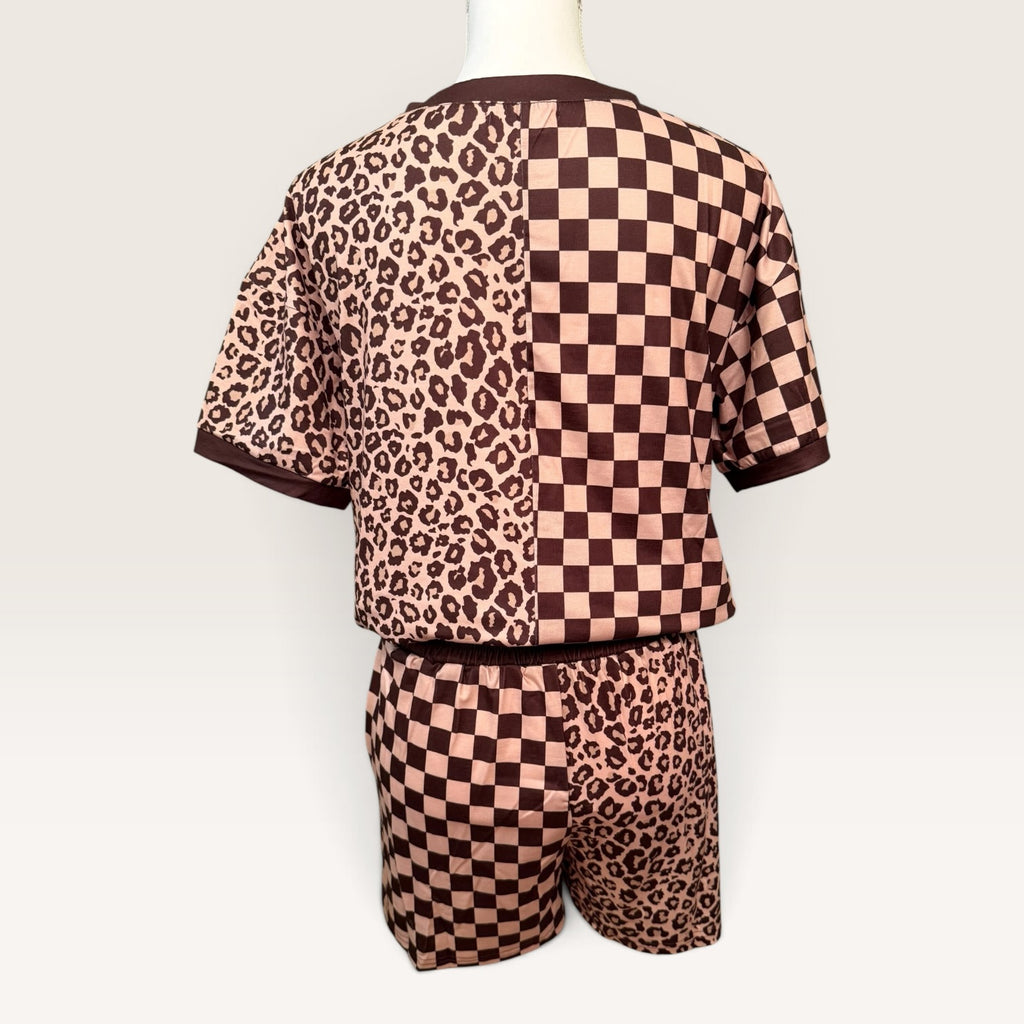 Checkerboard & Leopard Two-Piece Short Set