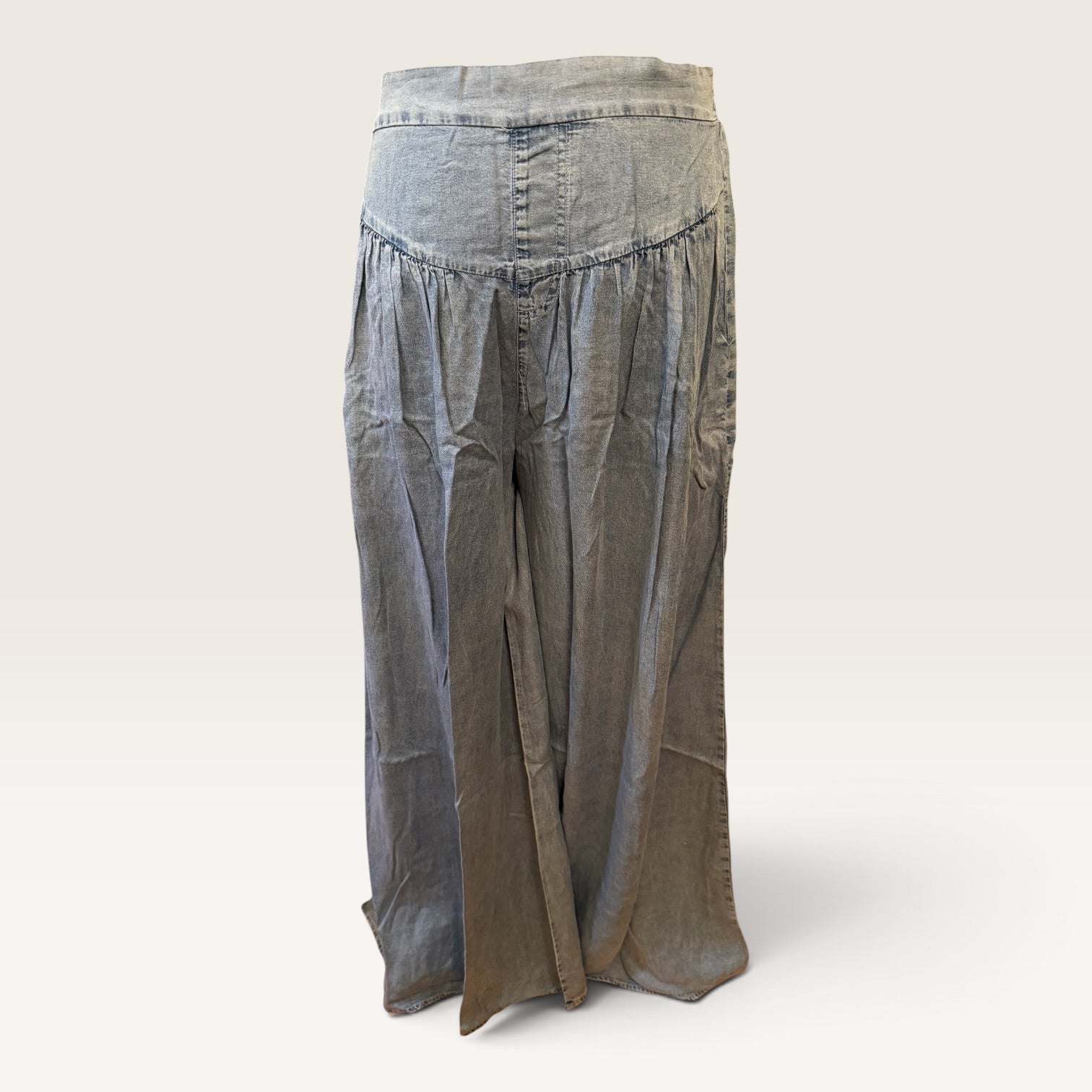 High Rise Wide Leg Denim Palazzo Pants