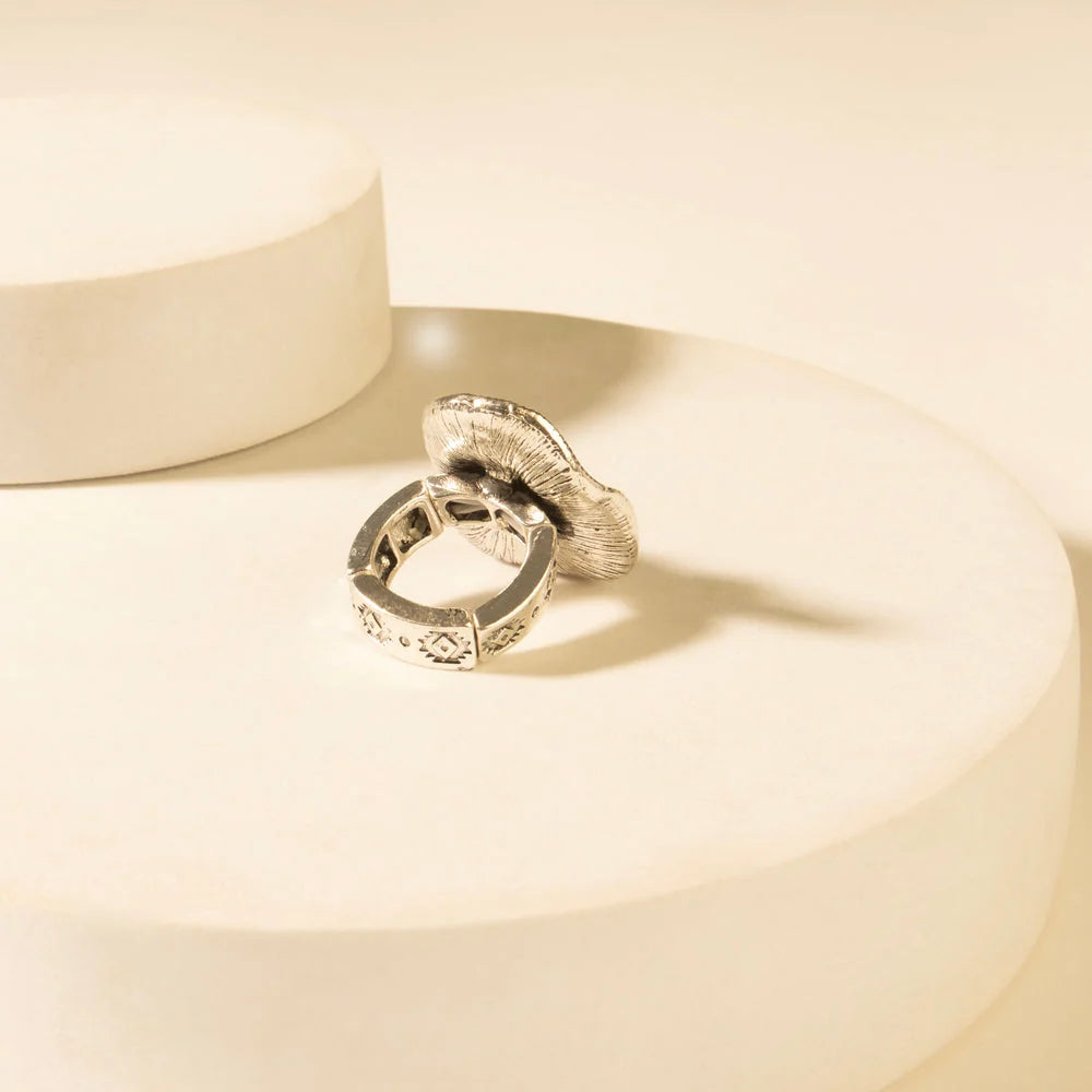 Side view of Myra High Noon cowboy hat ring showing the silver-tone adjustable band