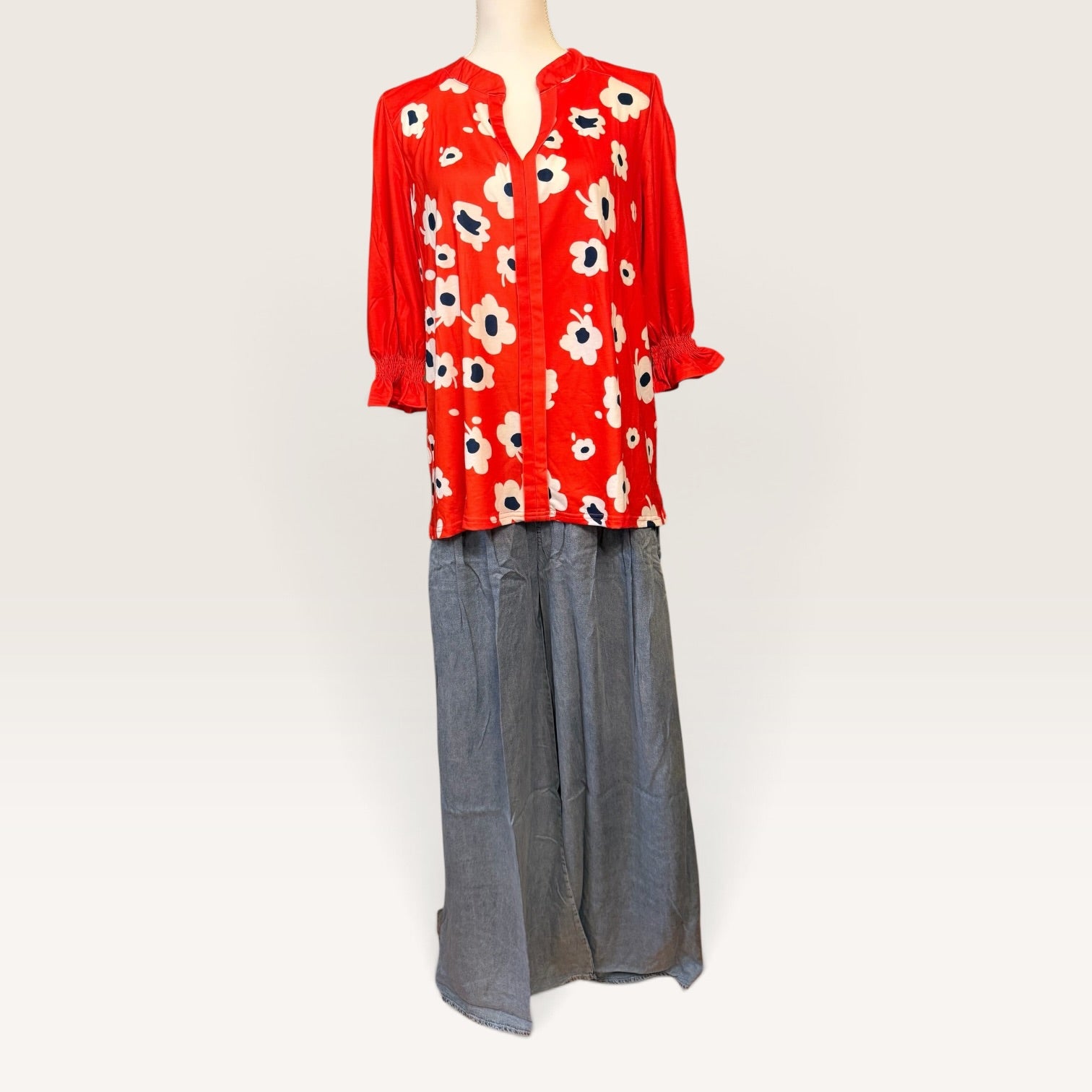 High Rise Wide Leg Denim Palazzo Pants