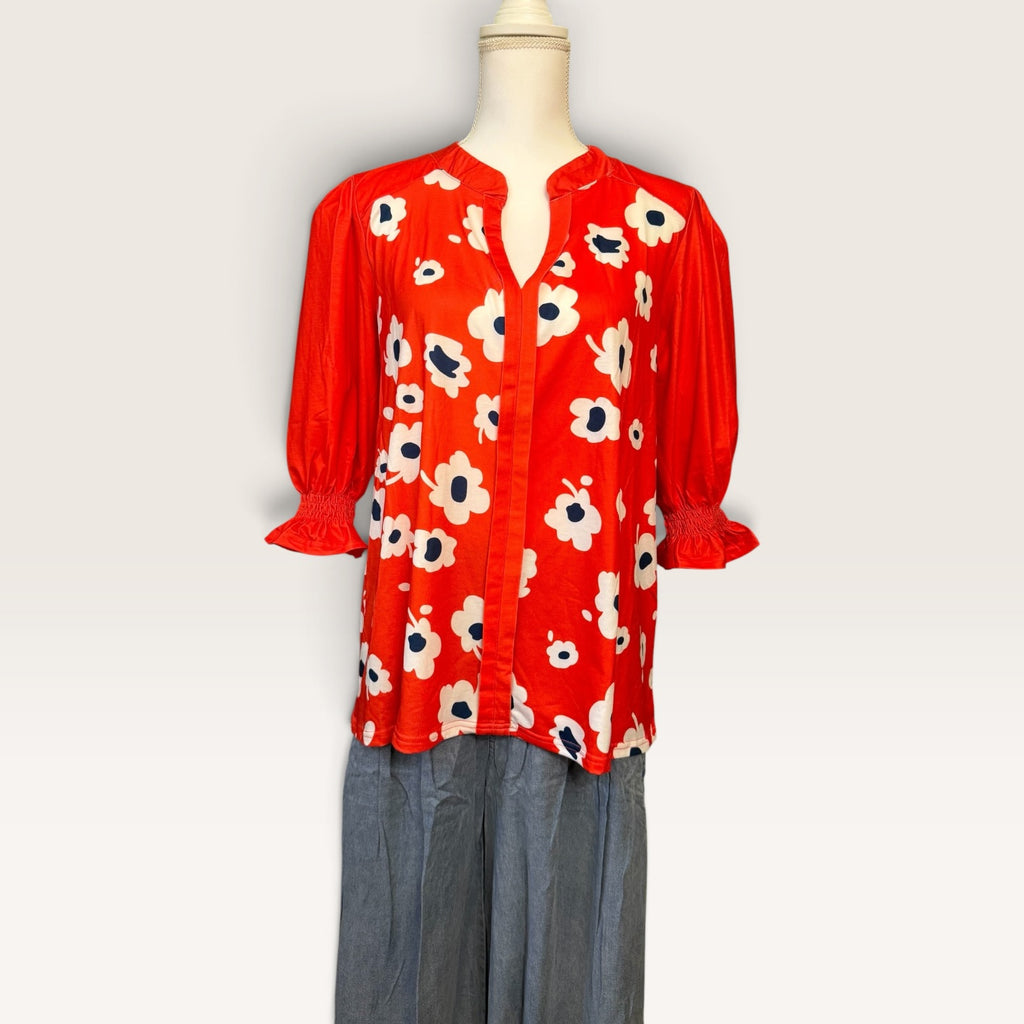 Floral Print Split Neck Blouse