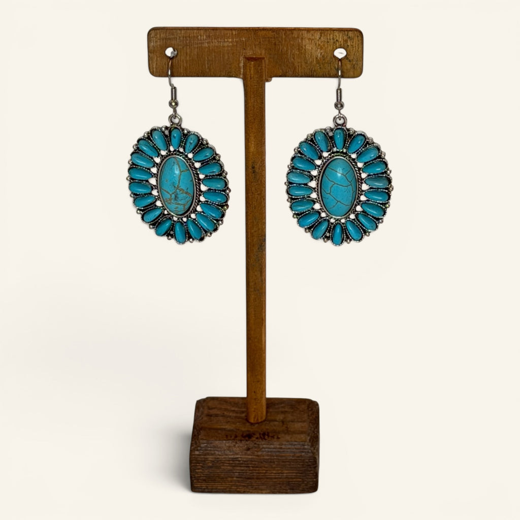 Rustic Couture Turquoise Oval Dangle Earrings