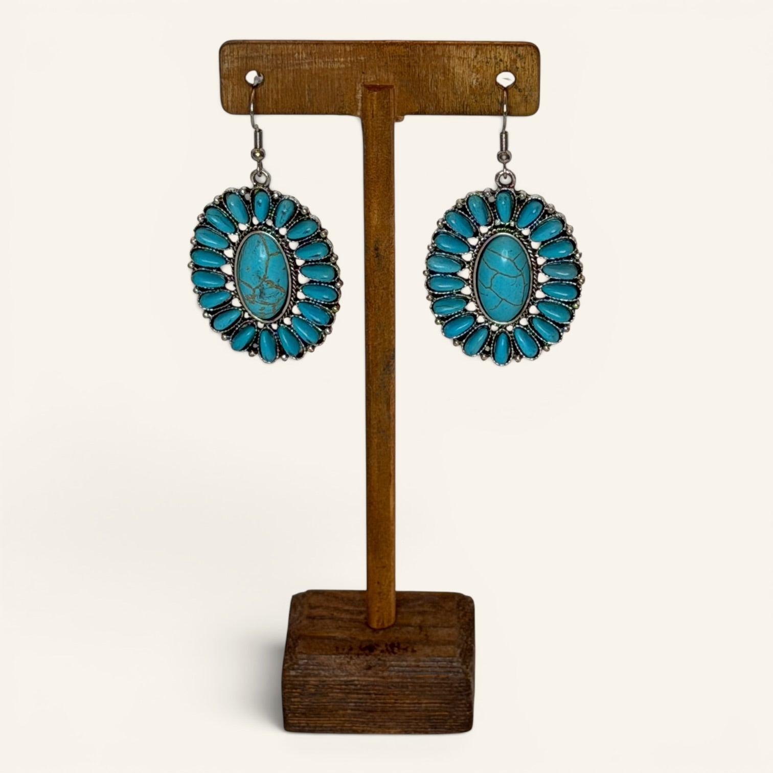 Rustic Couture Turquoise Oval Dangle Earrings