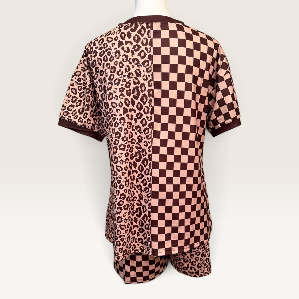 Checkerboard & Leopard Two-Piece Short Set