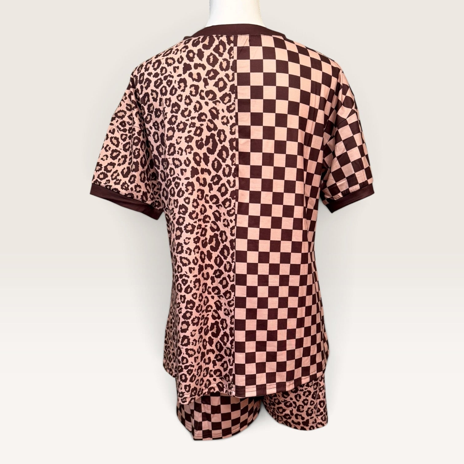 Checkerboard & Leopard Two-Piece Short Set