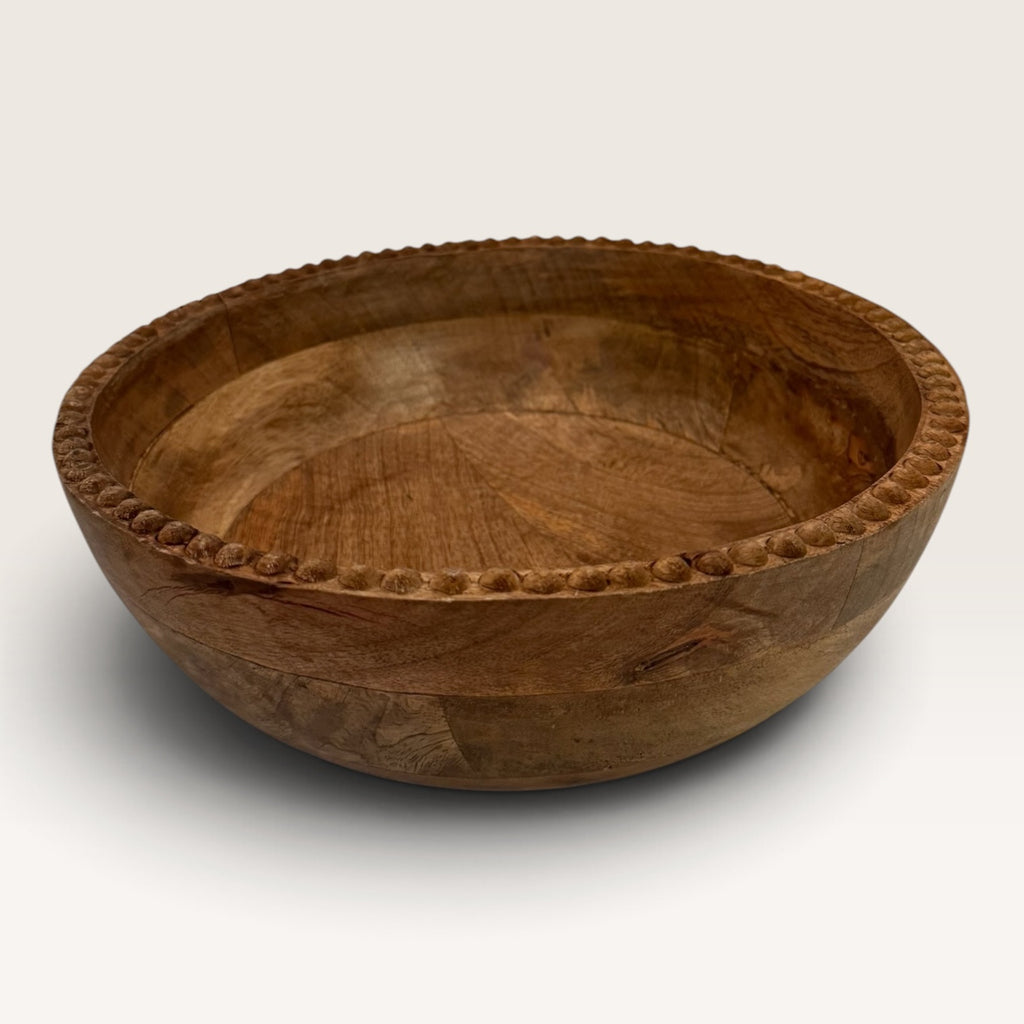 Natural beaded mango wood bowl used for handcrafted fall centerpiece