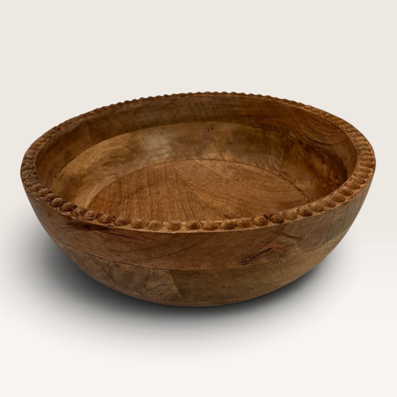 Natural beaded mango wood bowl used for handcrafted fall centerpiece