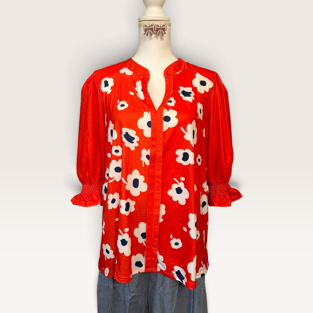 Floral Print Split Neck Blouse