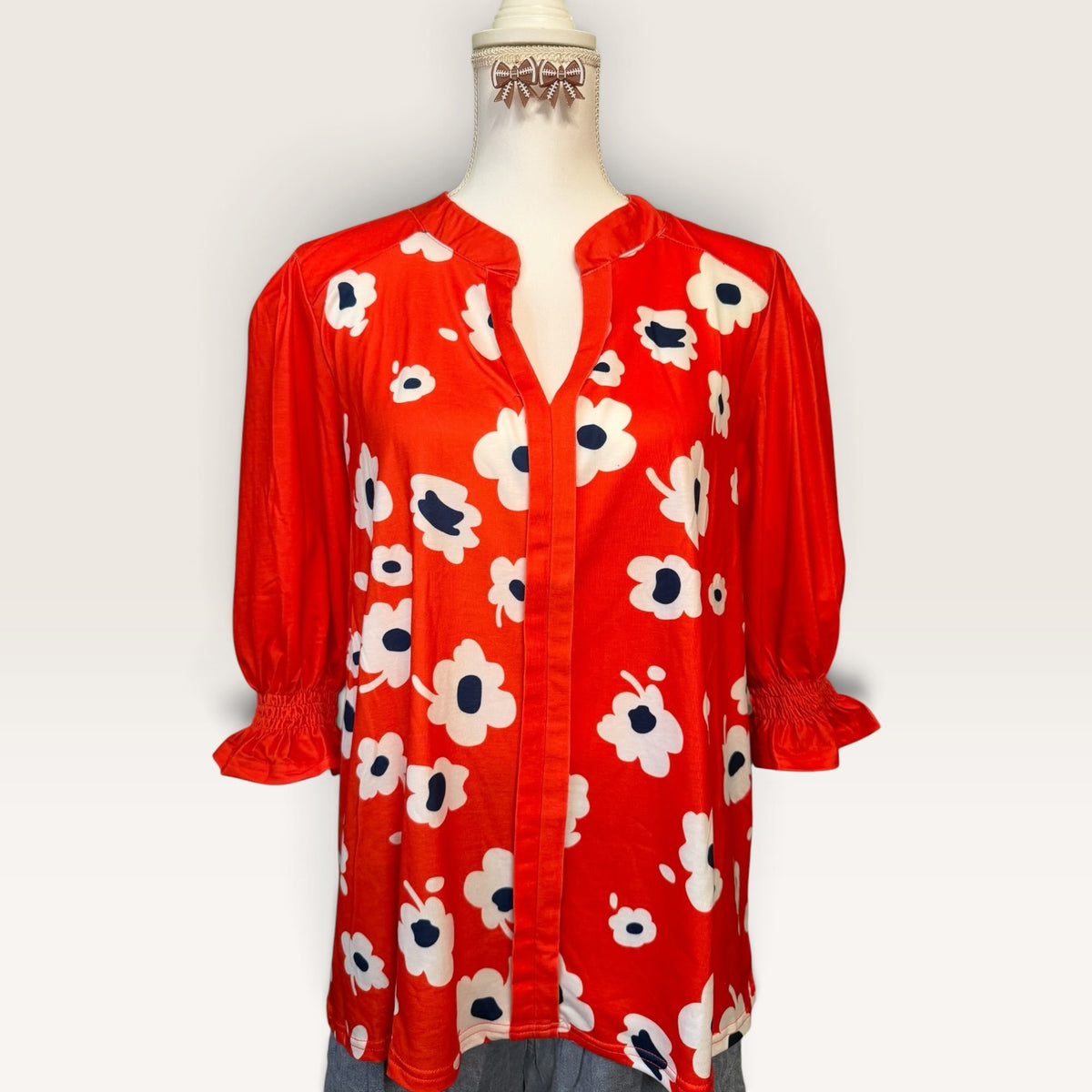 Floral Print Split Neck Blouse
