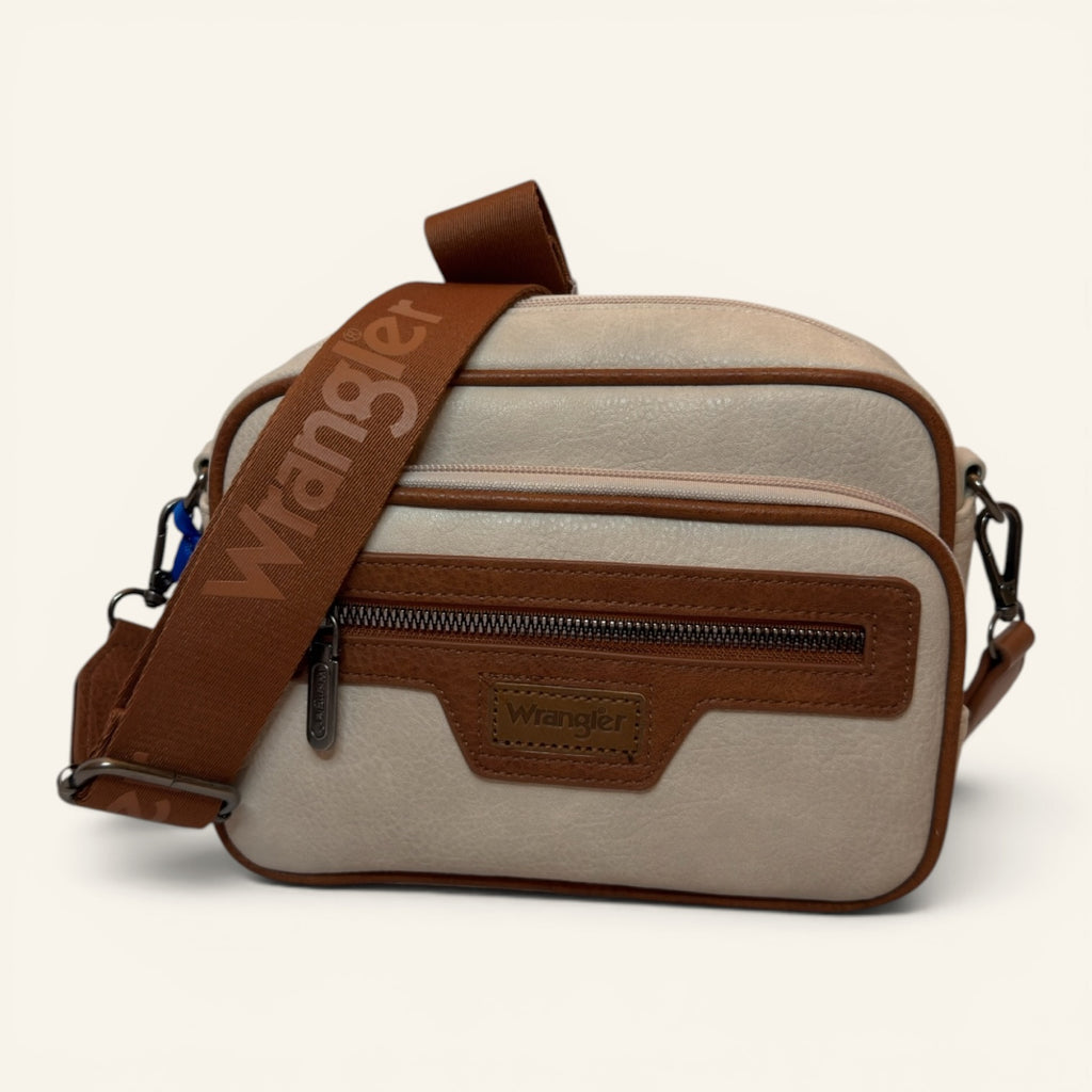 Wrangler Multi-Pocket Crossbody Organizer Bag – Beige/Brown