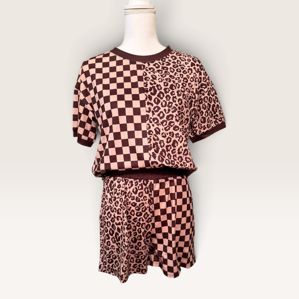 Checkerboard & Leopard Two-Piece Short Set