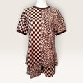 Brown checkerboard and leopard two-piece short set