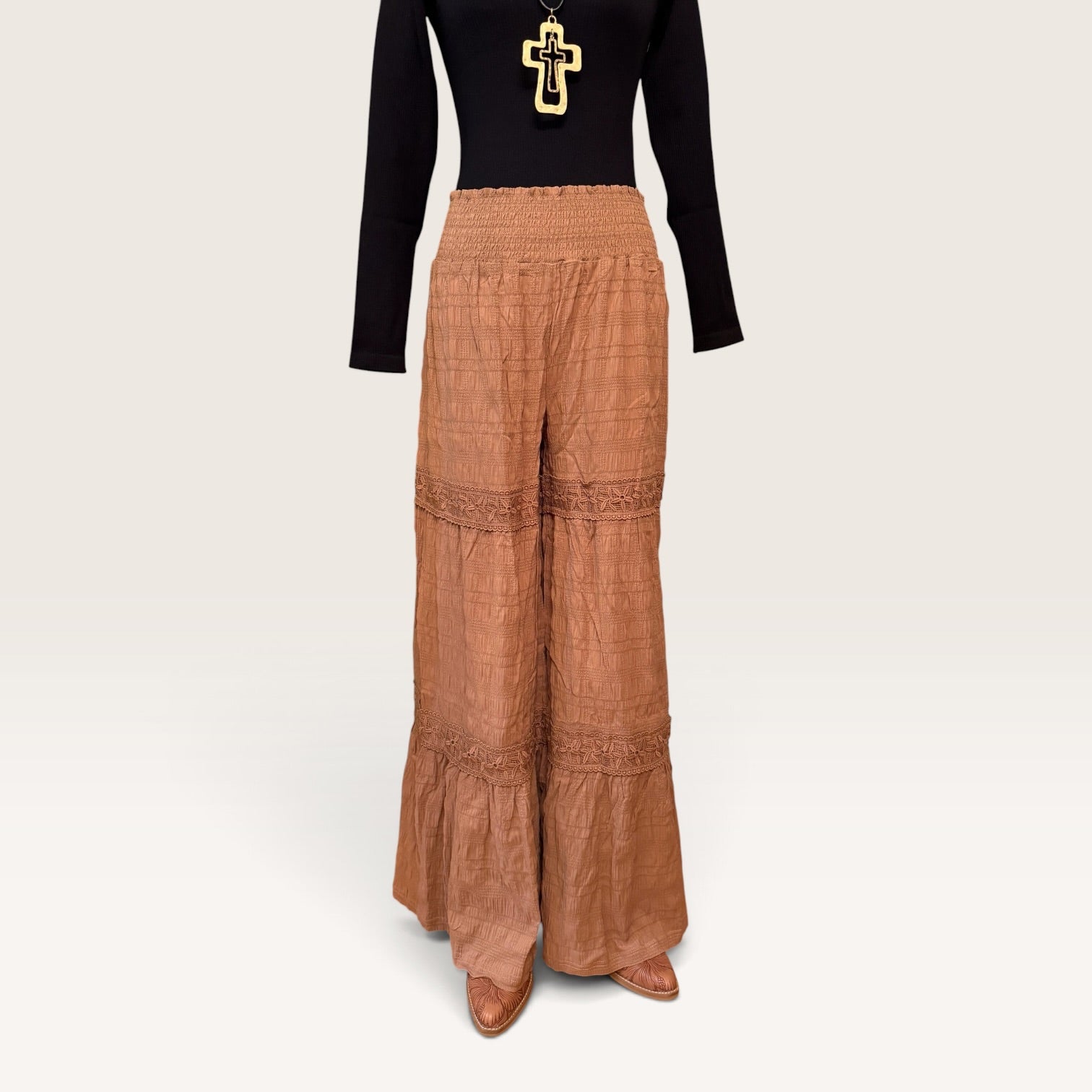 Textured Wide Leg Palazzo Pants