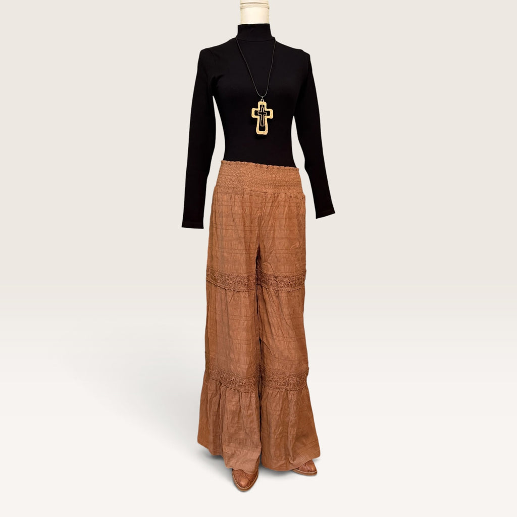 Textured Wide Leg Palazzo Pants