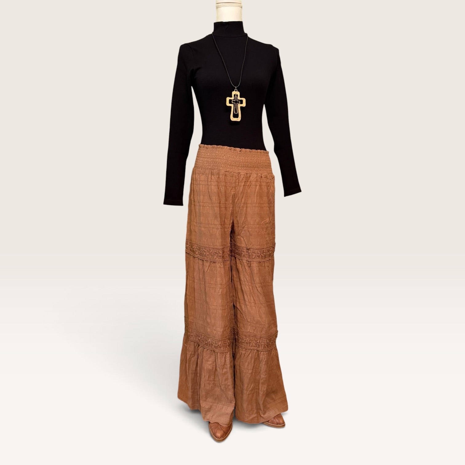 Textured Wide Leg Palazzo Pants