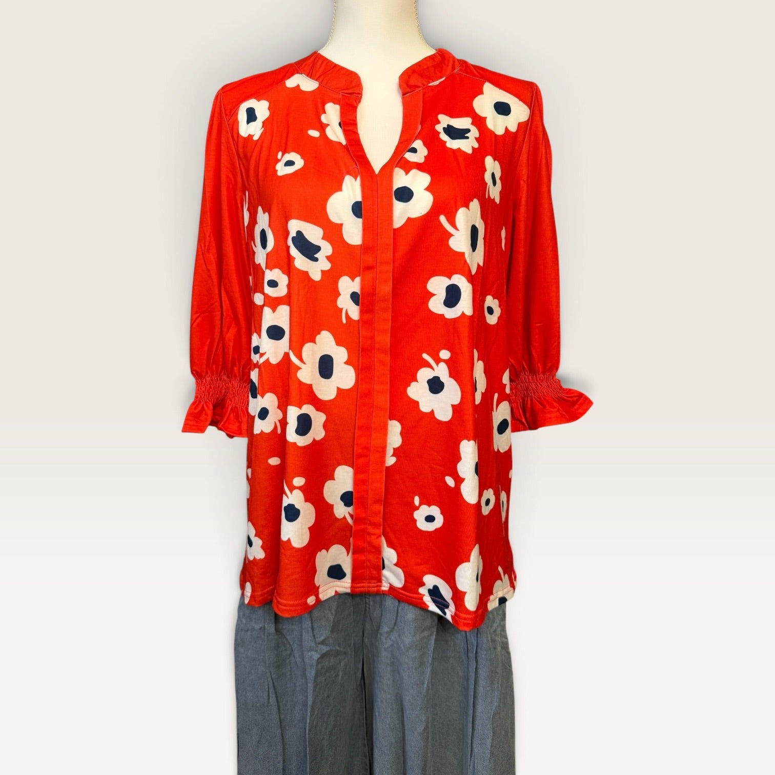 Floral Print Split Neck Blouse