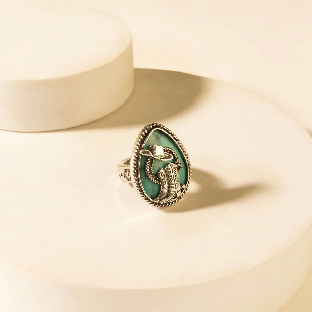Myra High Noon silver-tone cowboy hat Western statement ring with adjustable band