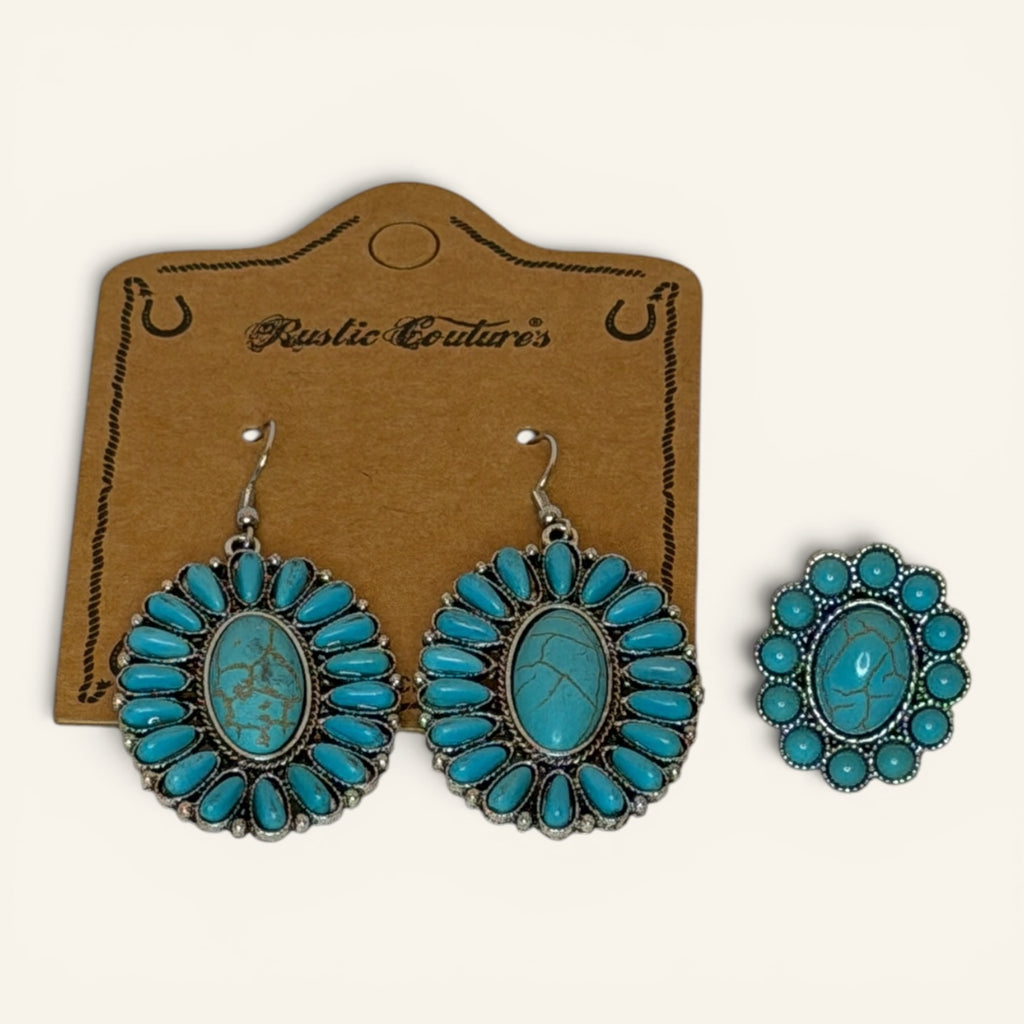 Rustic Couture Turquoise Oval Dangle Earrings