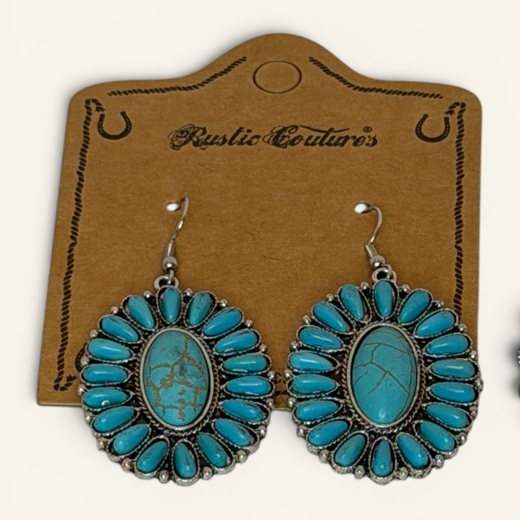 Rustic Couture Turquoise Oval Dangle Earrings