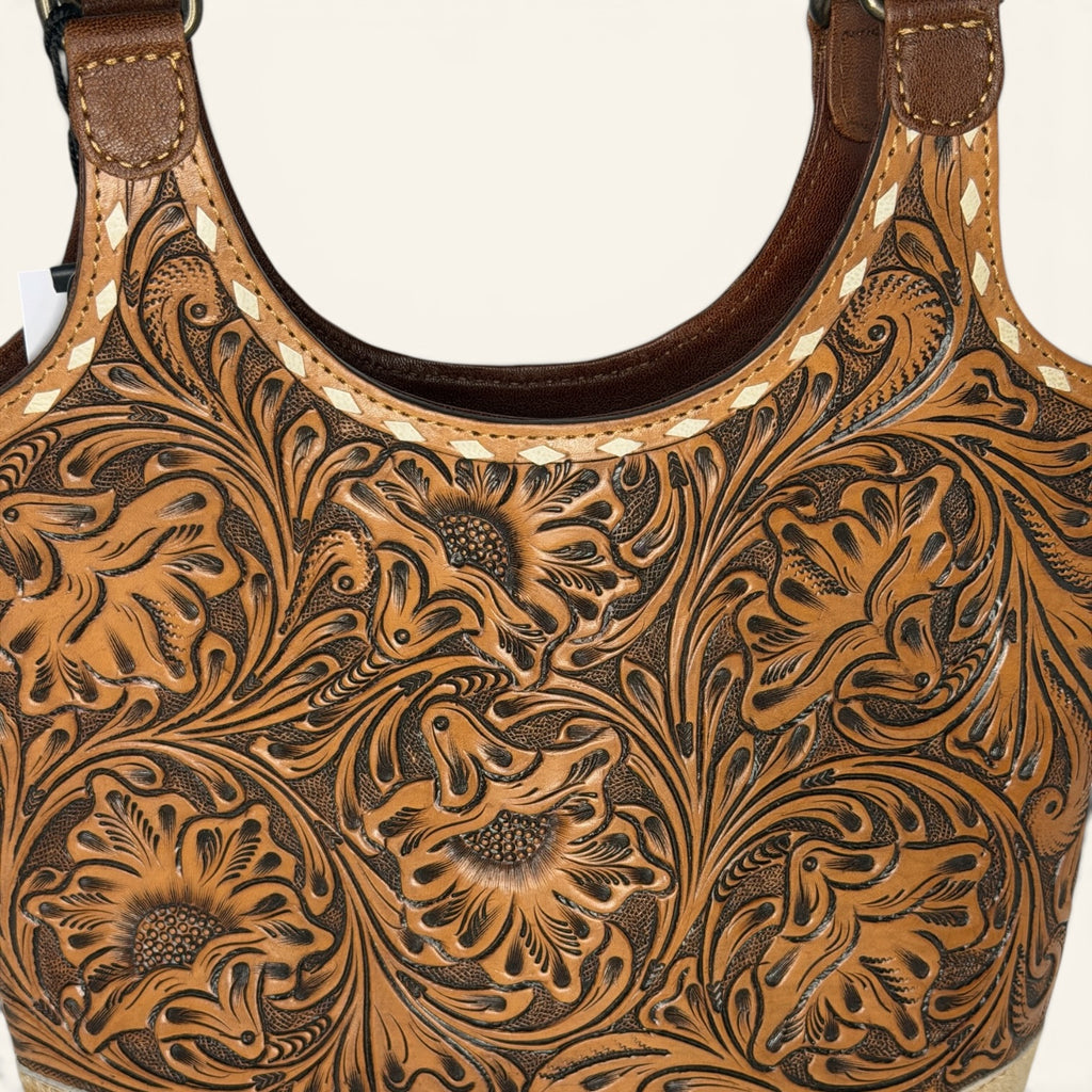 Western Linens Tooled Leather & Hair-on-Hide Concealed Carry Purse