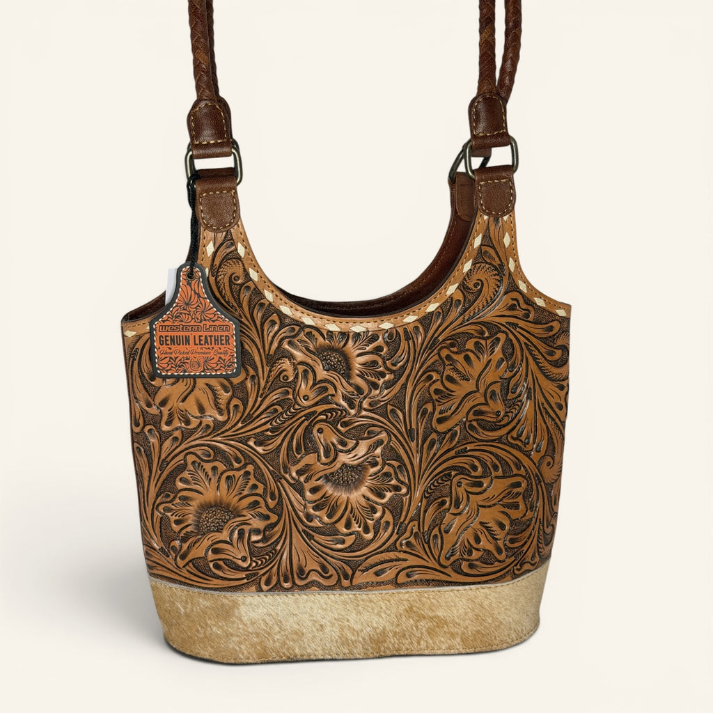 Western Linens Tooled Leather & Hair-on-Hide Concealed Carry Purse