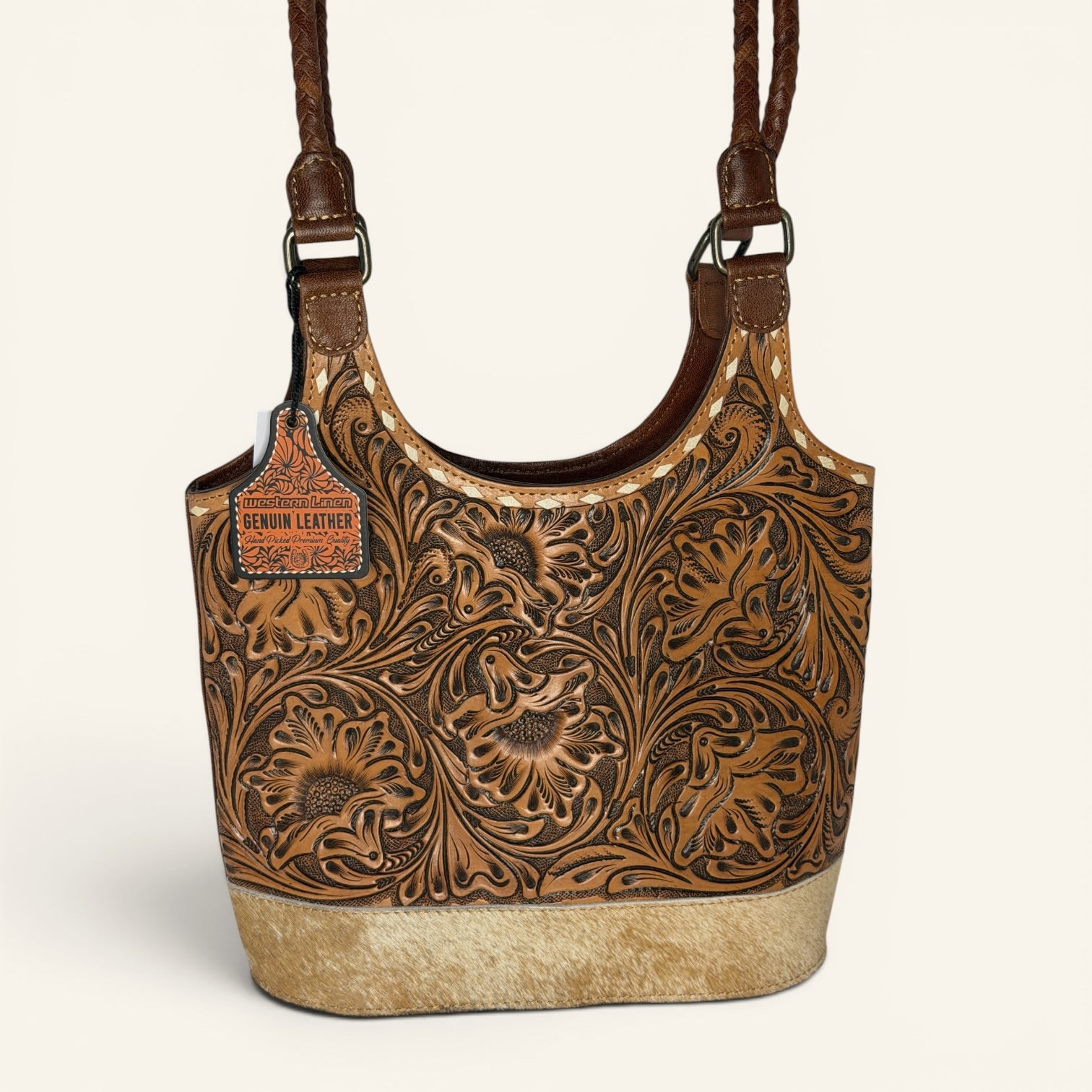 Western Linens Tooled Leather & Hair-on-Hide Concealed Carry Purse