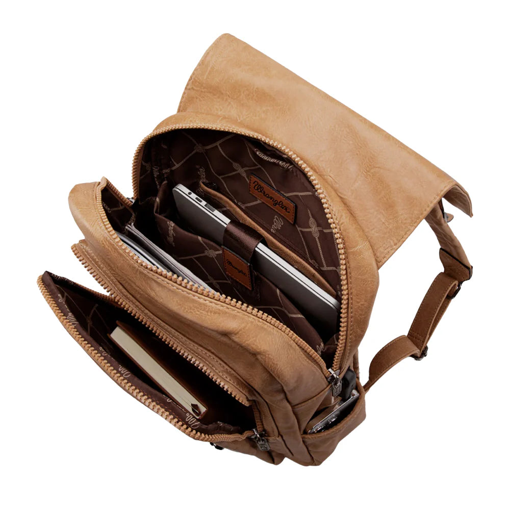 Wrangler Belt Buckle Laptop Backpack – Light Brown