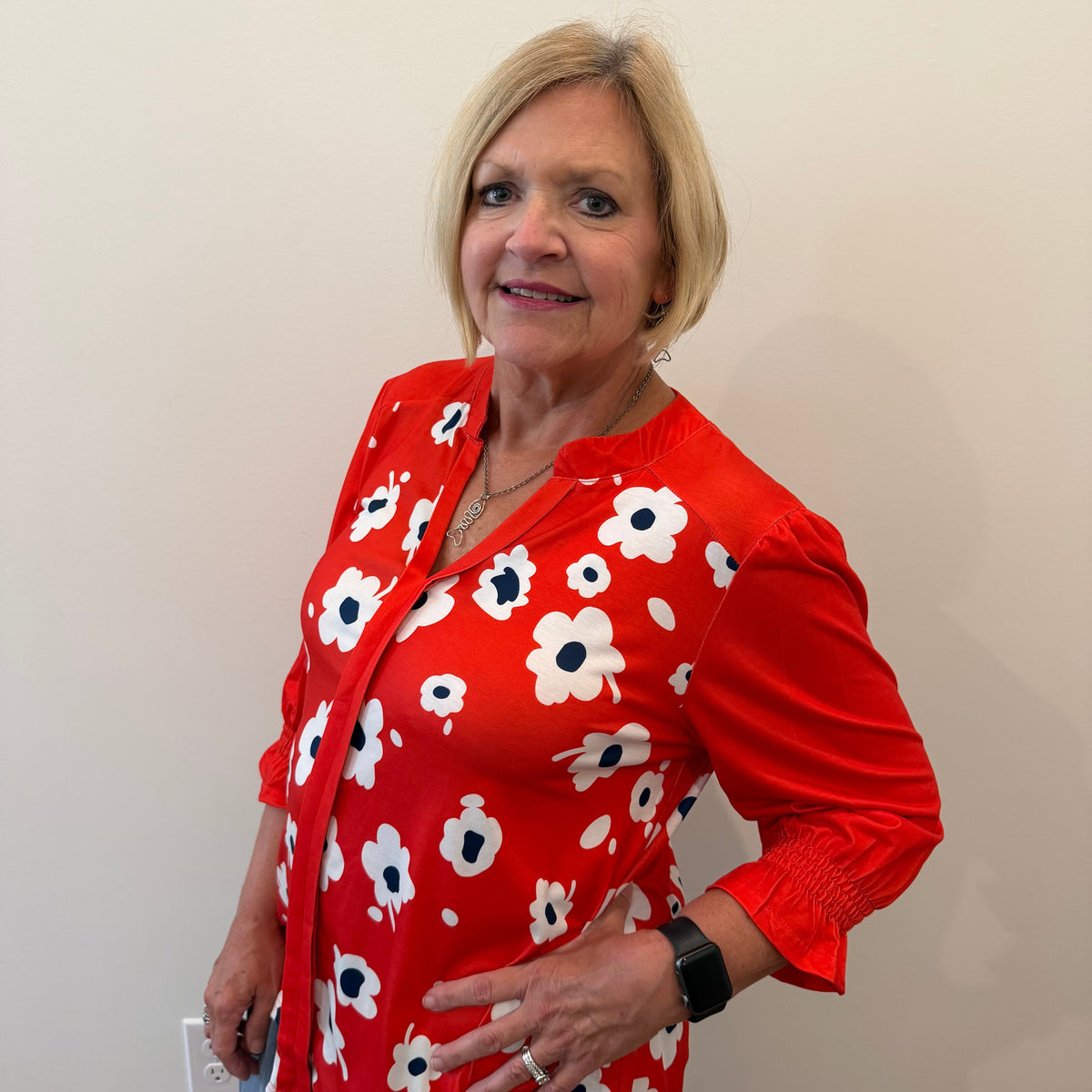 Floral Print Split Neck Blouse