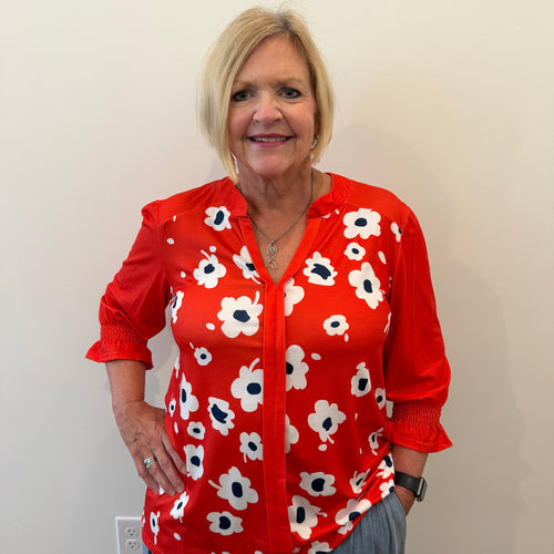 Floral Print Split Neck Blouse