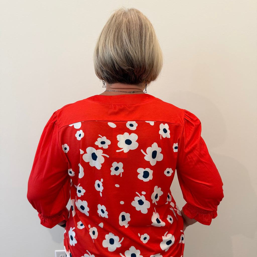 Floral Print Split Neck Blouse