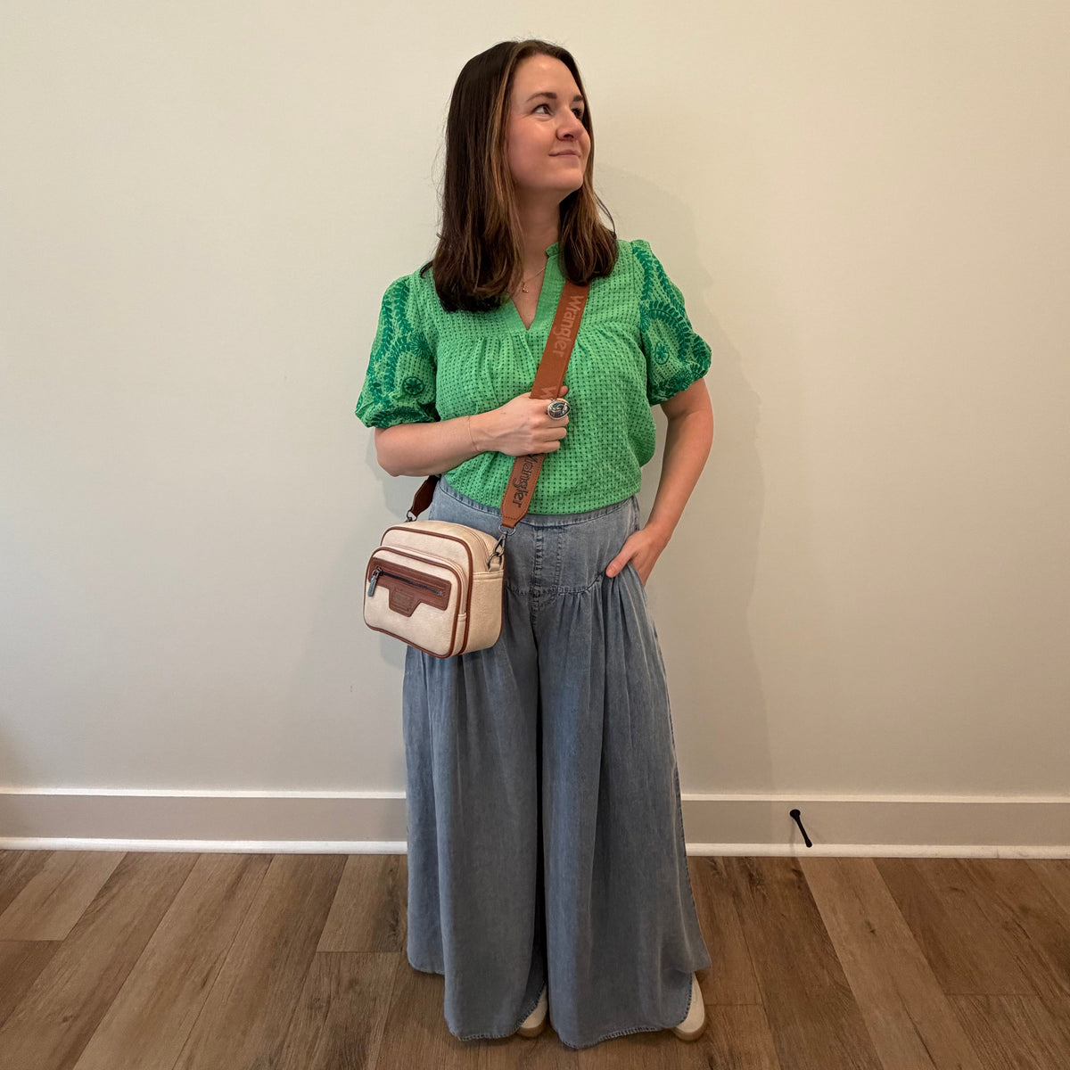 High Rise Wide Leg Denim Palazzo Pants