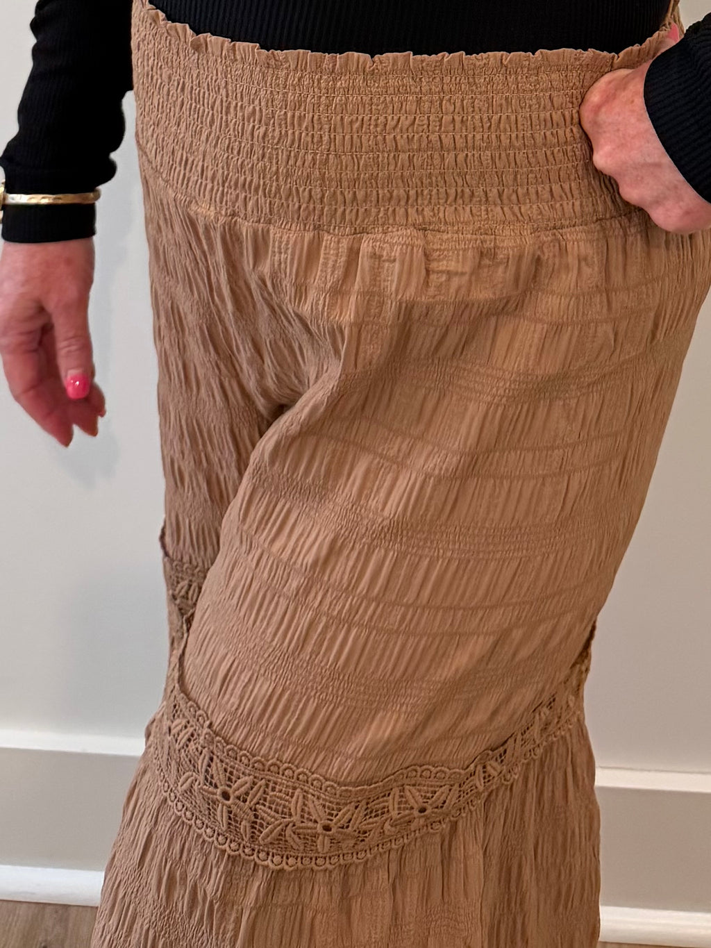 Textured Wide Leg Palazzo Pants