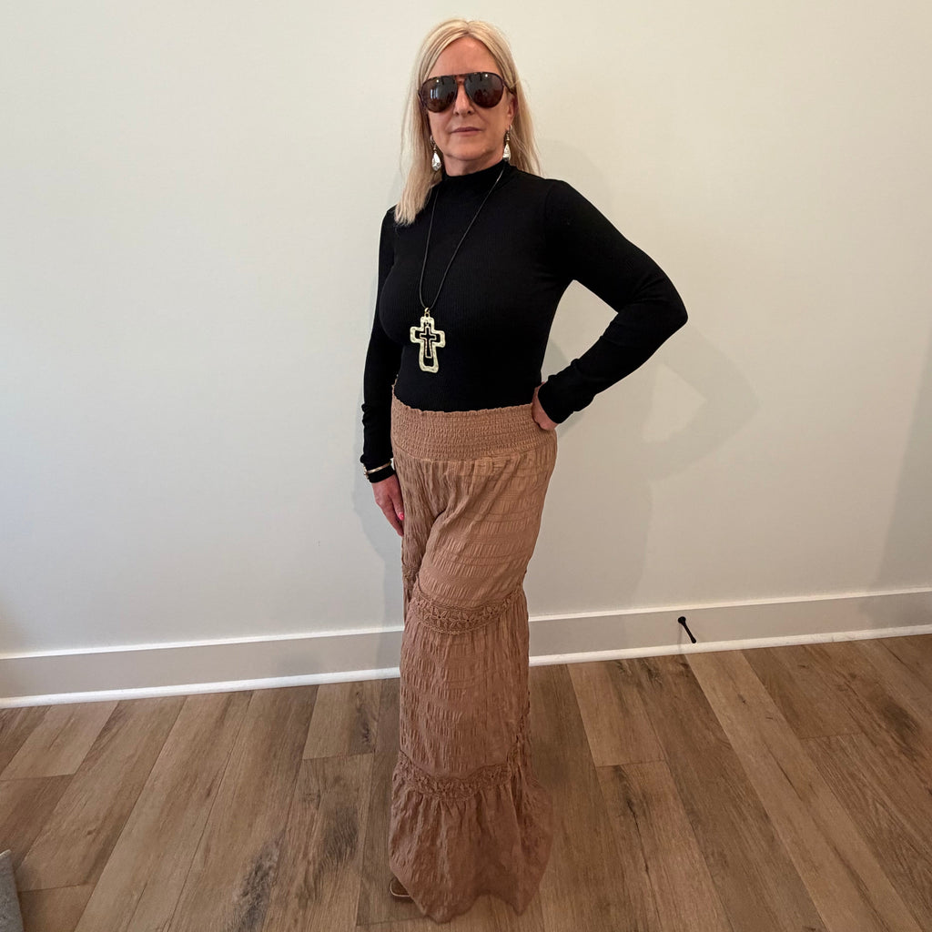 Textured Wide Leg Palazzo Pants