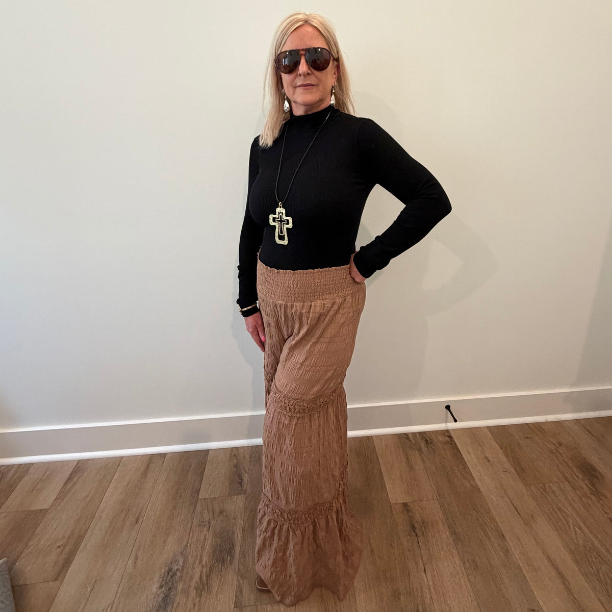 Textured Wide Leg Palazzo Pants