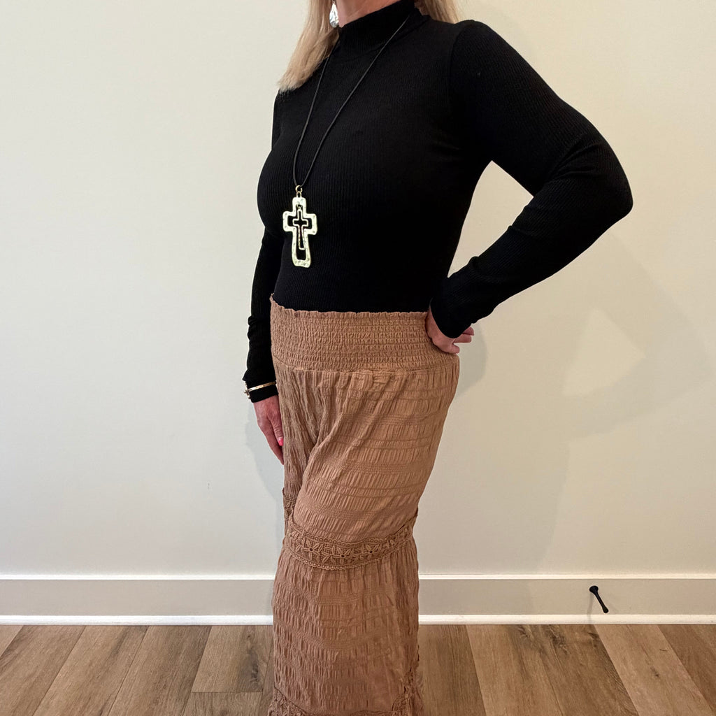 Textured Wide Leg Palazzo Pants