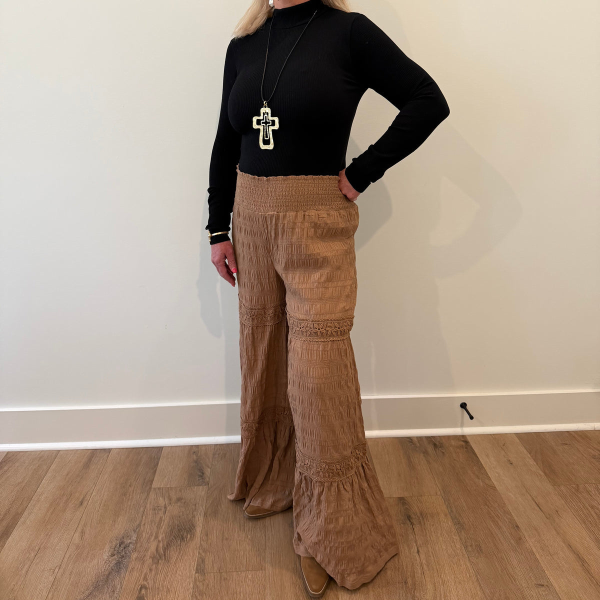 Textured Wide Leg Palazzo Pants