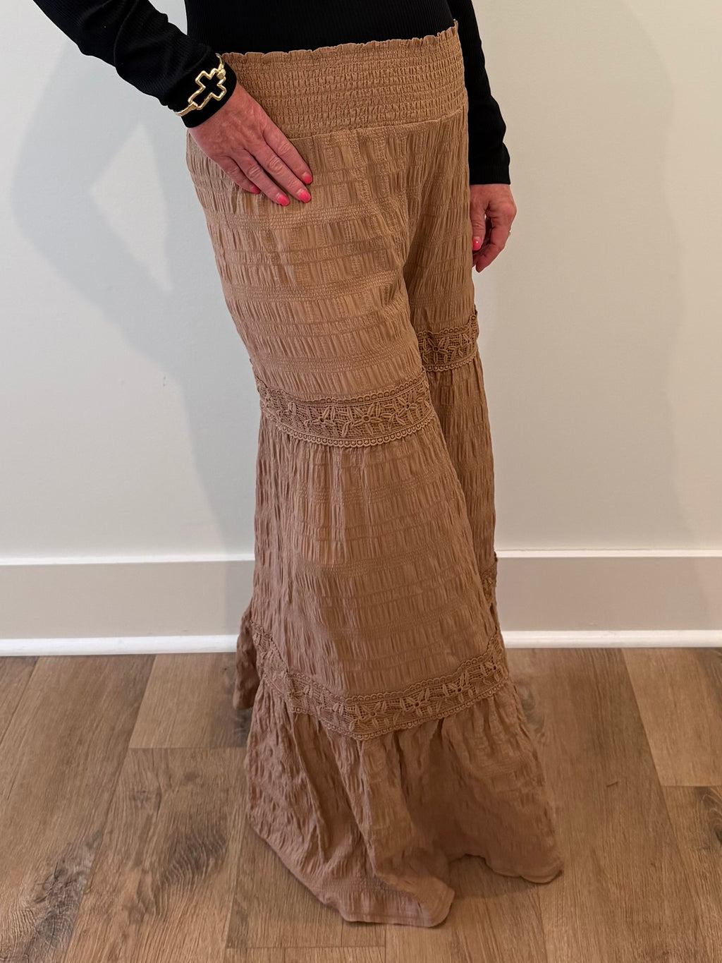 Textured Wide Leg Palazzo Pants