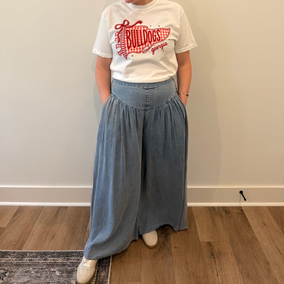 High Rise Wide Leg Denim Palazzo Pants