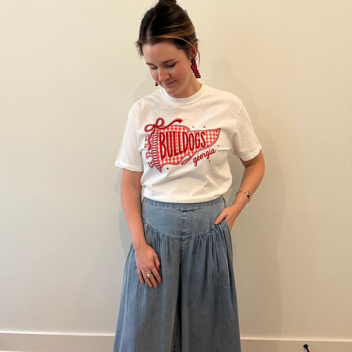 High Rise Wide Leg Denim Palazzo Pants