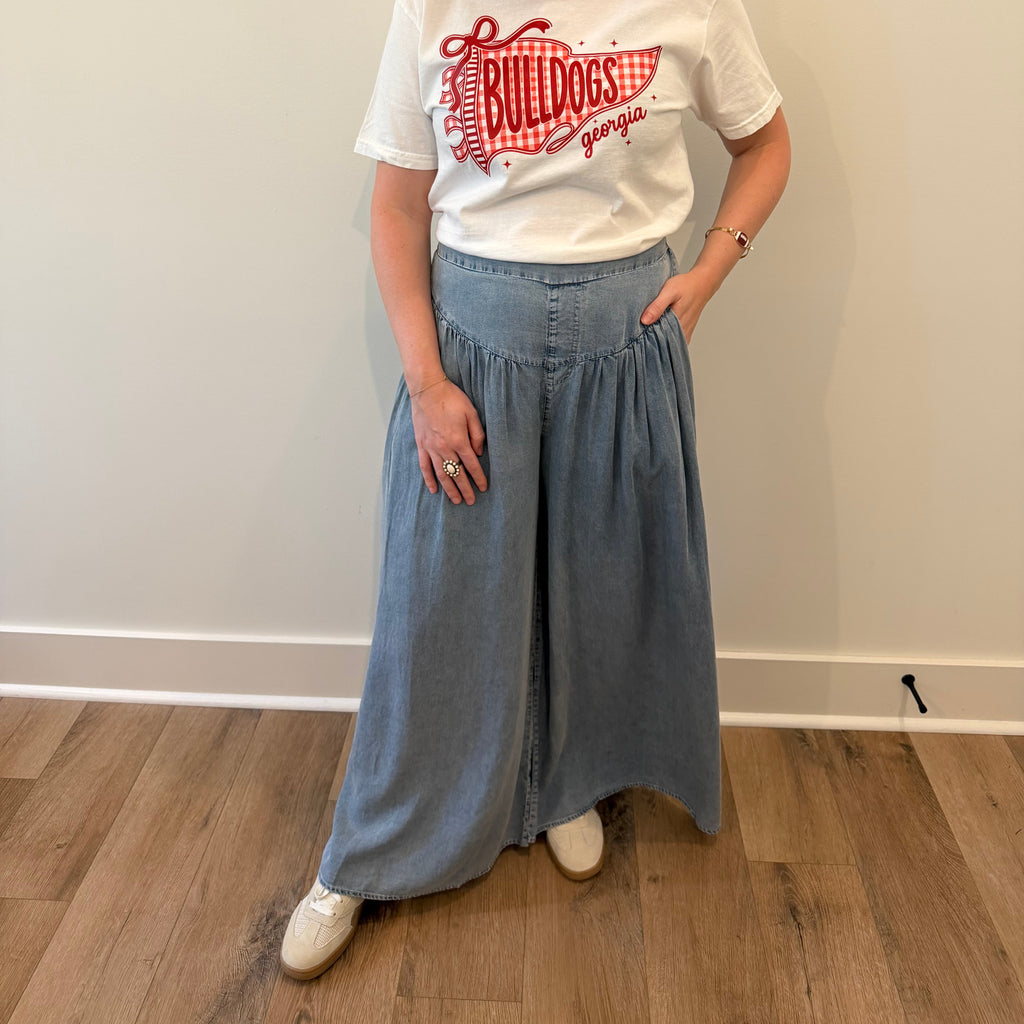 High Rise Wide Leg Denim Palazzo Pants