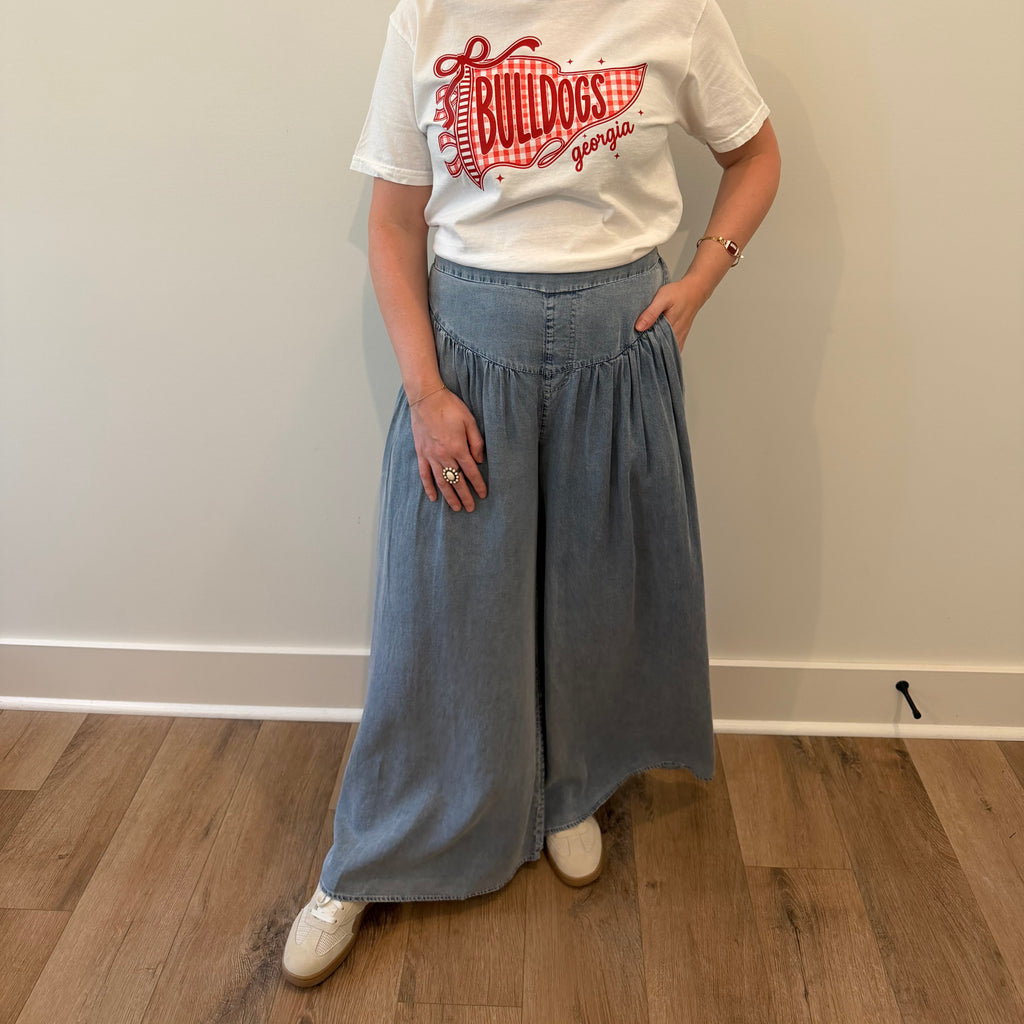 High Rise Wide Leg Denim Palazzo Pants