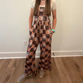 Western Horse Print Checkerboard Overalls