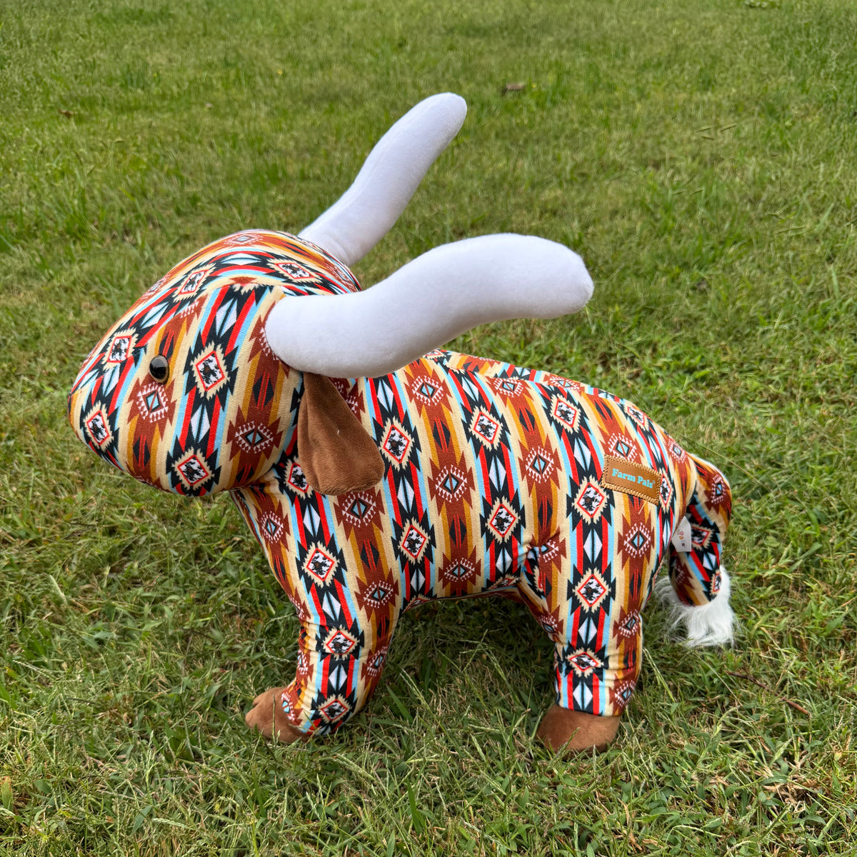 Western Farm Pal Plush Longhorn – Aztec & Cowhide Prints
