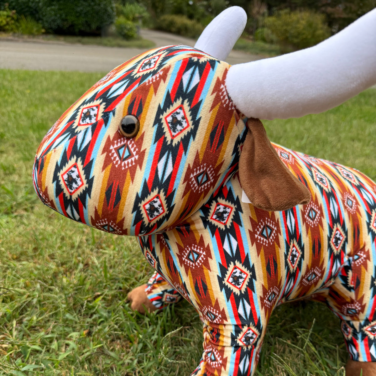 Western Farm Pal Plush Longhorn – Aztec & Cowhide Prints