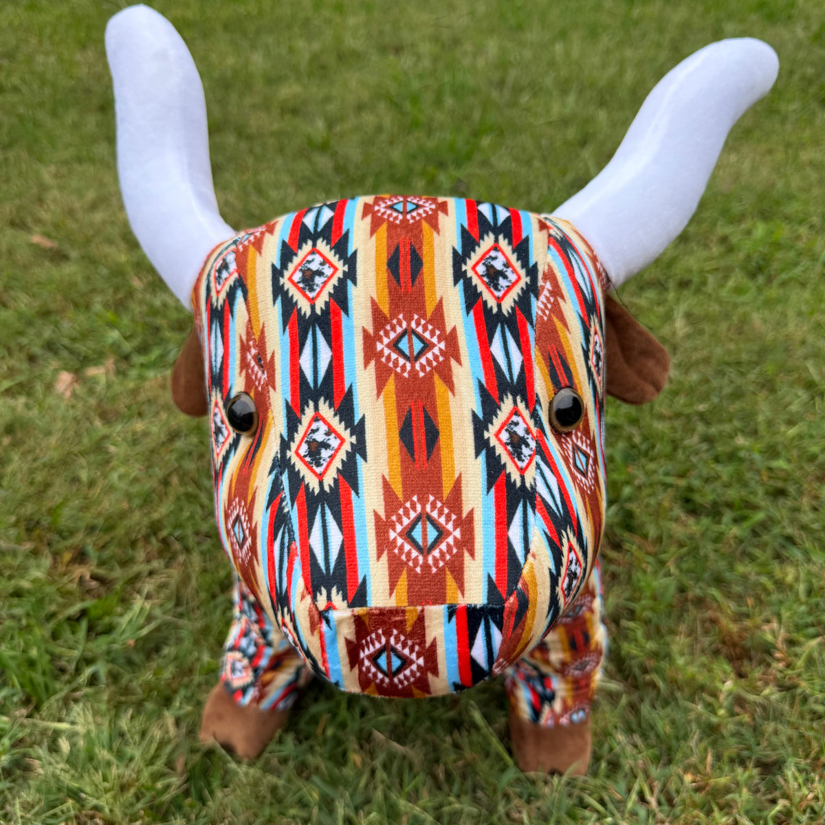 Western Farm Pal Plush Longhorn – Aztec & Cowhide Prints