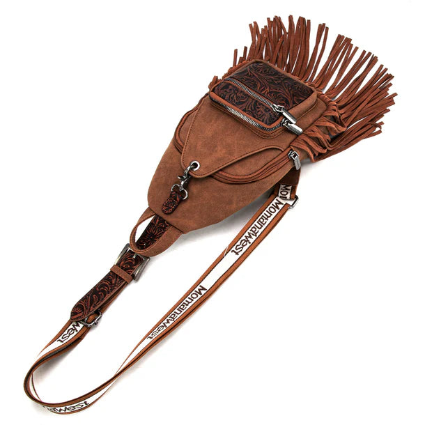 Montana West Tooled Fringe Sling Bag